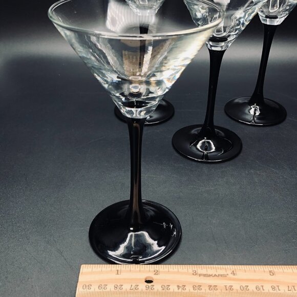 80s Black Stem Martini Glass set of 4 Cosmopolitan Domino Vintage Barware - Picture 8 of 11